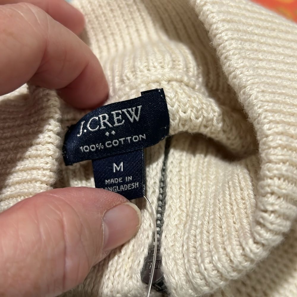 J. Crew Factory ca561 Cotton honeycomb knit half-zip in natural NWT size medium - Picture 8 of 10